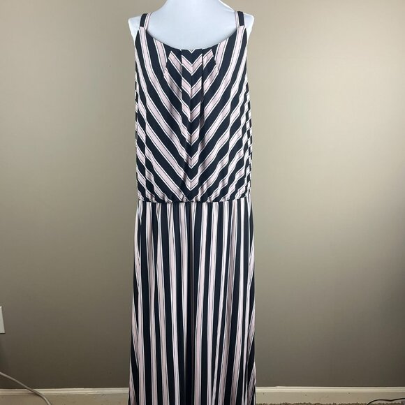 Maurices Sleeveless Maxi Dress Plus Size 2 (2X) Black Pink and White, Striped - Picture 1 of 10